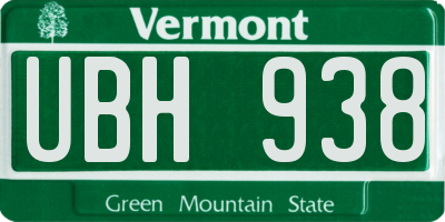 VT license plate UBH938