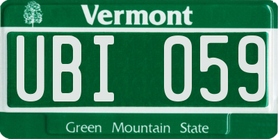 VT license plate UBI059