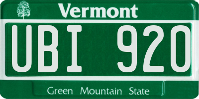 VT license plate UBI920