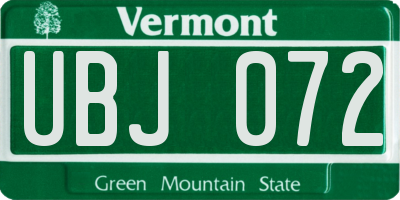 VT license plate UBJ072