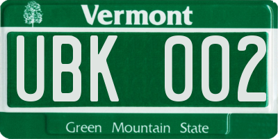 VT license plate UBK002