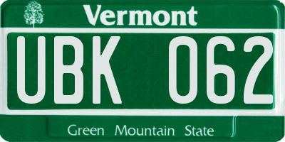 VT license plate UBK062
