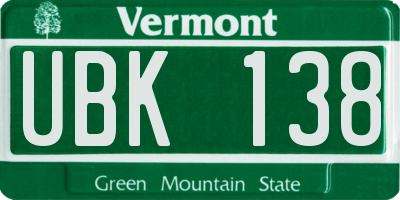 VT license plate UBK138