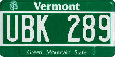 VT license plate UBK289