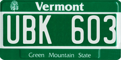 VT license plate UBK603