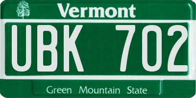 VT license plate UBK702