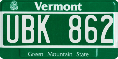 VT license plate UBK862