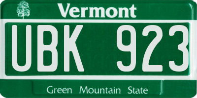 VT license plate UBK923