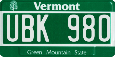 VT license plate UBK980