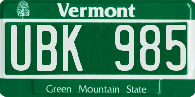 VT license plate UBK985