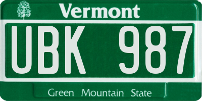 VT license plate UBK987