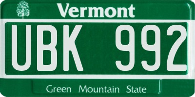 VT license plate UBK992