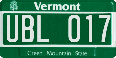 VT license plate UBL017