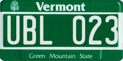 VT license plate UBL023