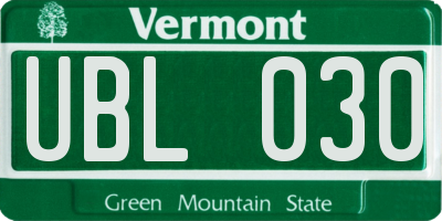 VT license plate UBL030