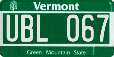 VT license plate UBL067