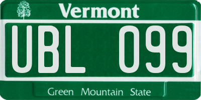 VT license plate UBL099