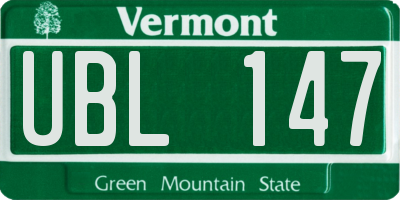VT license plate UBL147