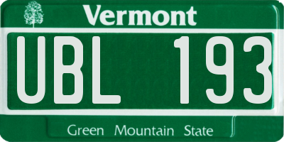 VT license plate UBL193