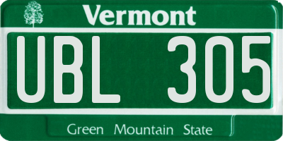 VT license plate UBL305