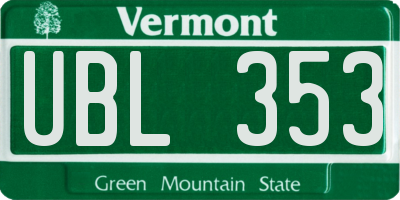 VT license plate UBL353