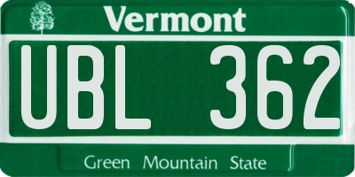 VT license plate UBL362