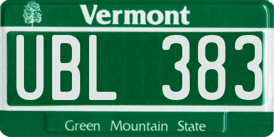 VT license plate UBL383