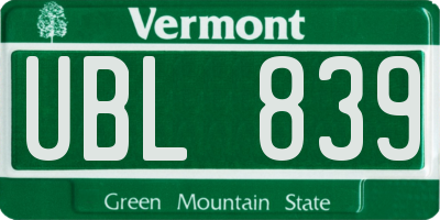 VT license plate UBL839