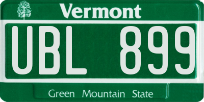 VT license plate UBL899