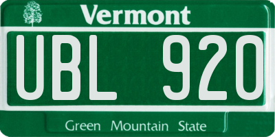 VT license plate UBL920