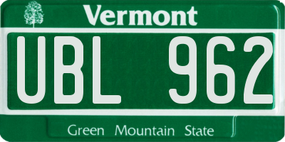 VT license plate UBL962