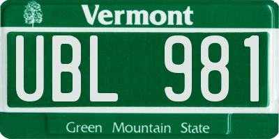 VT license plate UBL981
