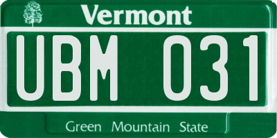 VT license plate UBM031