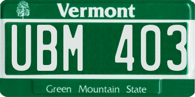 VT license plate UBM403
