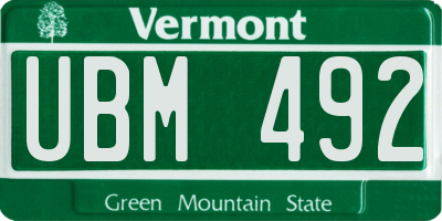 VT license plate UBM492