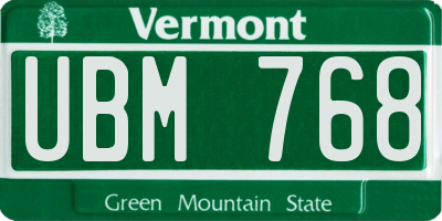 VT license plate UBM768