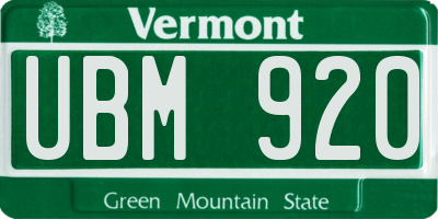 VT license plate UBM920