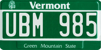 VT license plate UBM985