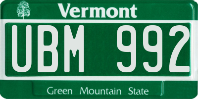 VT license plate UBM992