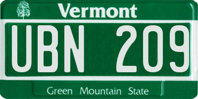 VT license plate UBN209