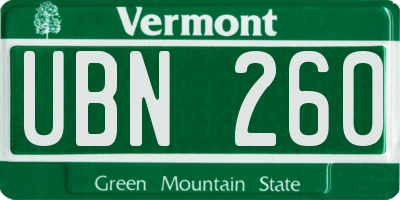VT license plate UBN260