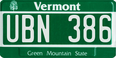 VT license plate UBN386