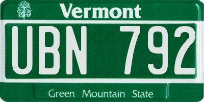 VT license plate UBN792