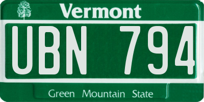 VT license plate UBN794