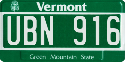 VT license plate UBN916