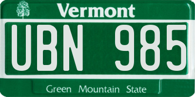VT license plate UBN985