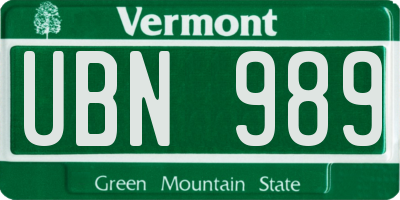 VT license plate UBN989