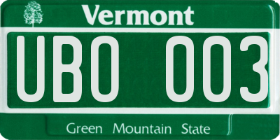VT license plate UBO003