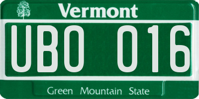 VT license plate UBO016