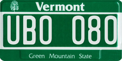 VT license plate UBO080